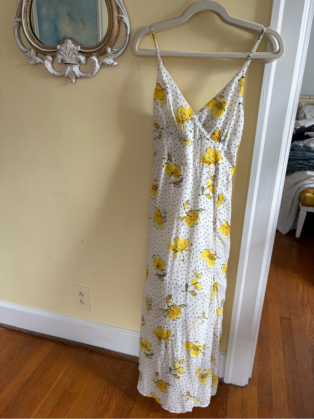 Abercrombie & Fitch White & Yellow Floral Polka Dot Maxi Slip Dress
